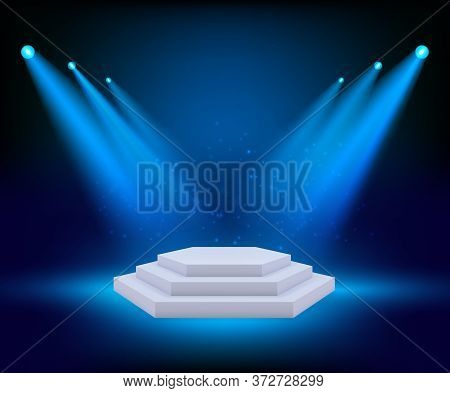 Spot Lighting Podium. Theatre Studio Awards Platform Exhibition Floor Geometrical Stages Vector Back