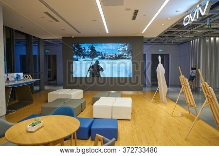 SHENZHEN, CHINA - CIRCA APRIL, 2019: interior shot of China International Consumer Electronics Exchange/Exhibition Center (CEEC) at UpperHill in Shenzhen.