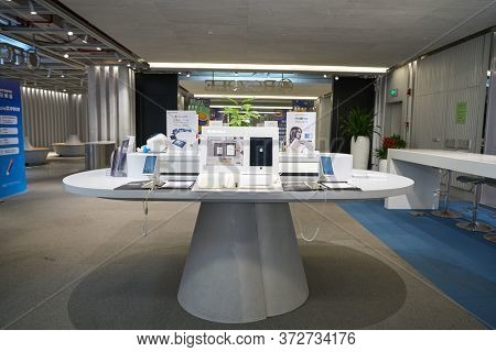 SHENZHEN, CHINA - CIRCA APRIL, 2019: Royole products on display in China International Consumer Electronics Exchange/Exhibition Center (CEEC) at UpperHill in Shenzhen.