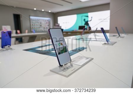 SHENZHEN, CHINA - CIRCA APRIL, 2019: interior shot of China International Consumer Electronics Exchange/Exhibition Center (CEEC) at UpperHill in Shenzhen.