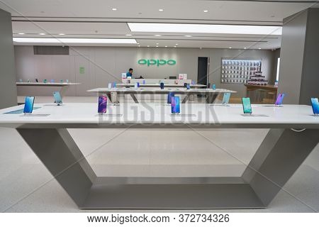 SHENZHEN, CHINA - CIRCA APRIL, 2019: interior shot of China International Consumer Electronics Exchange/Exhibition Center (CEEC) at UpperHill in Shenzhen.