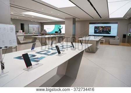 SHENZHEN, CHINA - CIRCA APRIL, 2019: interior shot of China International Consumer Electronics Exchange/Exhibition Center (CEEC) at UpperHill in Shenzhen.