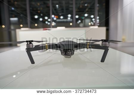 SHENZHEN, CHINA - CIRCA APRIL, 2019: DJI drone model on display as seen at China International Consumer Electronics Exchange/Exhibition Center (CEEC) at UpperHill in Shenzhen.