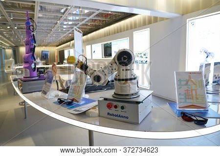 SHENZHEN, CHINA - CIRCA APRIL, 2019: interior shot of China International Consumer Electronics Exchange/Exhibition Center (CEEC) at UpperHill in Shenzhen.