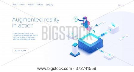 Virtual Or Augmented Reality Concept In Isometric Vector Illustration. Woman With Vr/ar Glasses. Fem