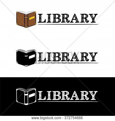 Logo For The Library. Hand-drawn Icon Of An Opened Book. Library Emblem In Chalk Style On A Black Ch
