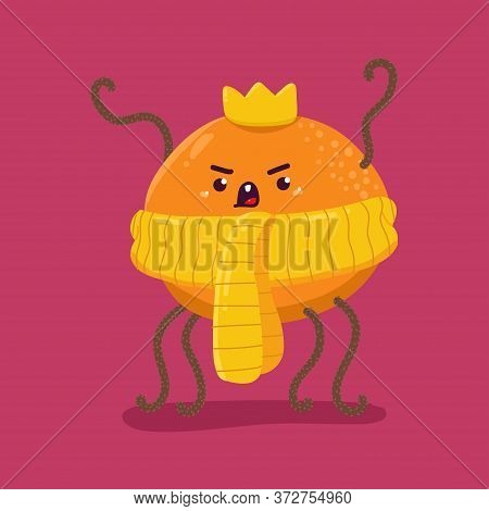 Funny Virus In Skarf And Crown Vector Cartoon Character Isolated On Background.
