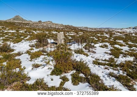 Winter landscape with snow in mountains of Serra do Xures natural park, Galicia, Spain
