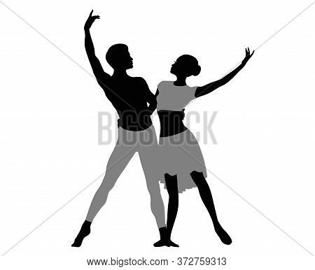 Beautiful Couple Dancing Ballet. Isolated On White.