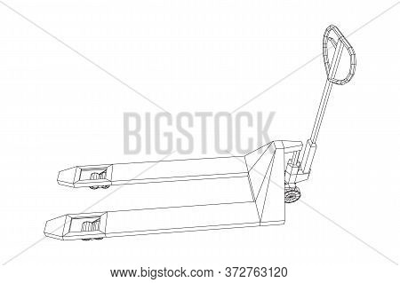 Hand Pallet Jack Lift. Manual Forklift. Logistics Shipping Concept. Wireframe Low Poly Mesh Vector I
