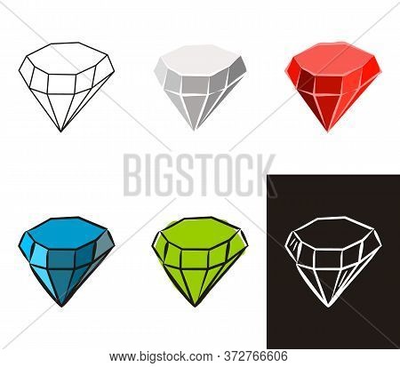 A Collection Of Crystals In Different Styles: Doodle, Contour, Chalk. Sets Of Hand-drawn Gems, Diamo