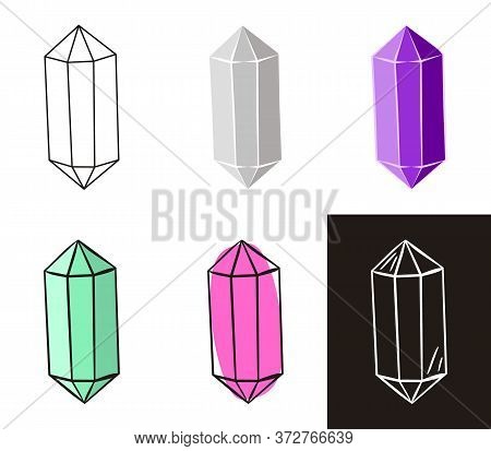 A Collection Of Crystals In Different Styles: Doodle, Contour, Chalk. Sets Of Hand-drawn Gems, Diamo