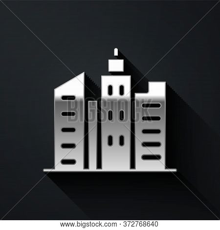 Silver City Landscape Icon Isolated On Black Background. Metropolis Architecture Panoramic Landscape