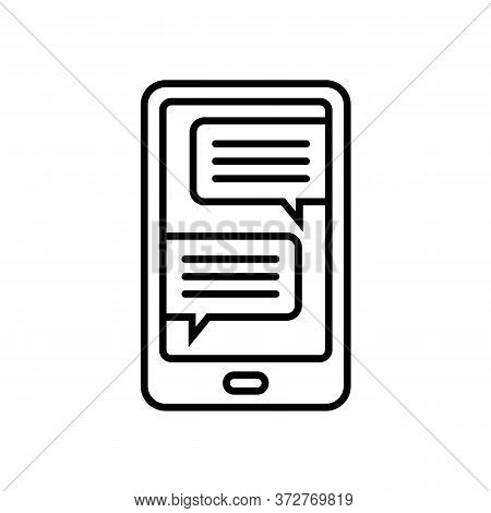 Outline Draw Of White Smartphone Icon With Chat Bubbles