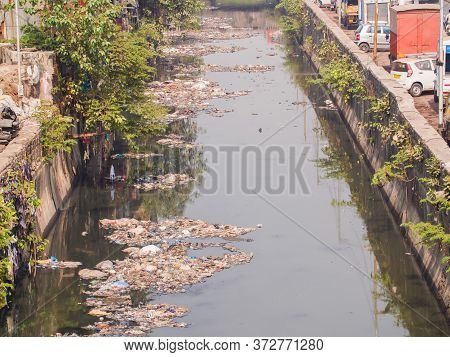 Dirty River In Dharavi Slums. Mumbai. India.