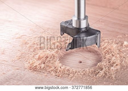 Metal Drill Bit Forstner Make Holes In A Wooden Oaks Plank