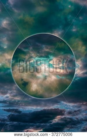 Aesthetic Modern Art Collage With Clouds Sky In Style Of The 80-90s. Real Natural Sky Composition In