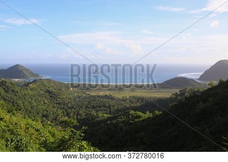 Panoramic View Of Mawun Beach In Lombok, Indonesia. Kuta Lombok Is An Exotic Paradise On The Indones
