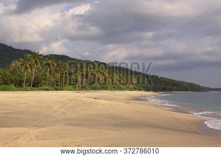 Empty Beach At Pantai Setagi, Near Senggigi, Lombok, Indonesia. Exotic Tropical Destination Beach On