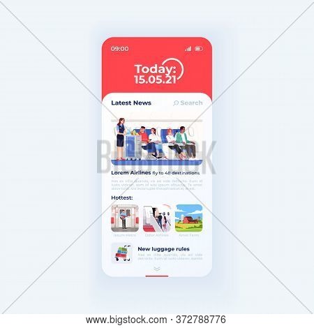 Daily News App Smartphone Interface Vector Template. Mobile App Page Day Mode Design Layout. Latest 