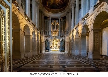 Versailles, France - August 27, 2019 : The Chapel Of The Royal Palace Of Versailles In France. The R