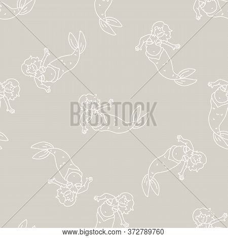 Seamless Background Swimming Mermaid Gender Neutral Baby Pattern. Simple Whimsical Minimal Earthy 2 