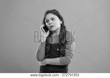 Kid Speak On Phone. Conversation. Little Girl Having Phone Talk. Modern Life Communication. Kid Shop