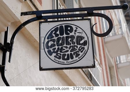 Arcachon , Aquitaine / France - 10 08 2019 : Ripcurl Surf Skate Clothes Boardshort Sign Shop Store L