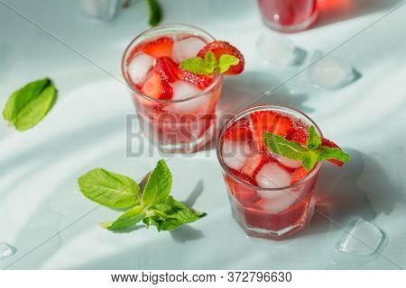 Summer Drink With White Sparkling Wine. Homemade Refreshing Fruit Cocktail Or Punch With Champagne, 