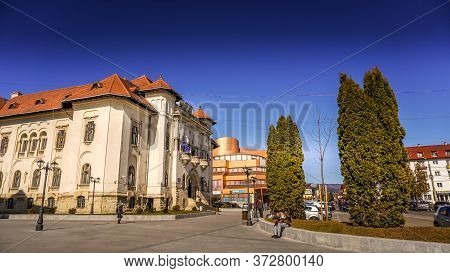 Campulung Muscel, Romania - June 20, 2020: Town Hall Or City Hall In Campulung Muscel, Arges County,