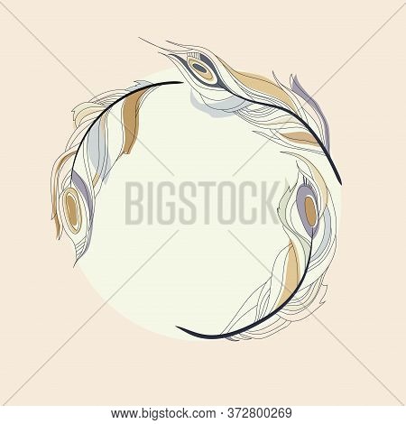 Feathers Of Birds Collected In The Wreath. Vector Graphics. Isolated On A White Background.