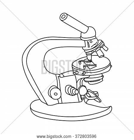 Outline Vector Illustration Microscope, Research Tool For Microscopy, Science Art For Design And Cre