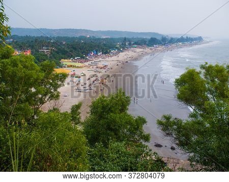 Aerial View Of The Tourist Beach Of Arambol In The State Of Goa. India.