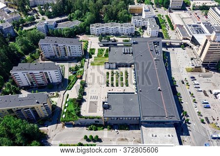 Espoo, Finland - June 18, 2020: Aerial View Of The Public Space On The Roof Of The Shopping Mall Ent