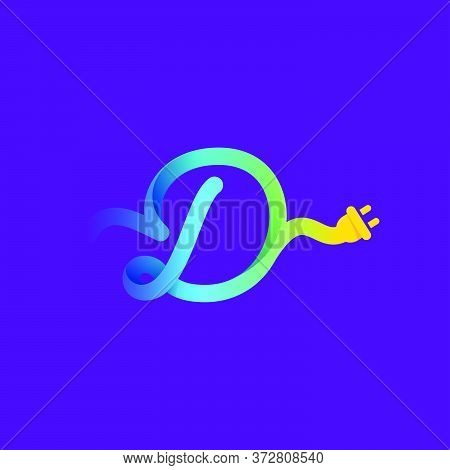 D Letter Logo With Curl Cable And Plug Adapter. Vector Typeface For Energy Labels, Wire Headlines, P