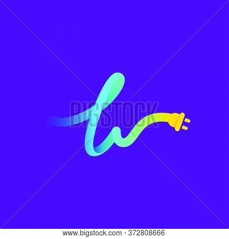 L Letter Logo With Curl Cable And Plug Adapter. Vector Typeface For Energy Labels, Wire Headlines, P