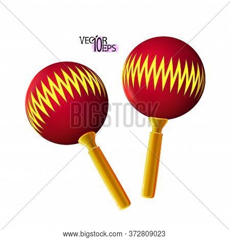 Realistic Red Maracas Isolated On A White Background. Musical Instrument For Latin American Music. V