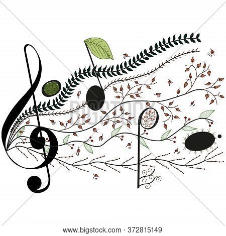 Treble Clef And Music Staff With Leaves Design