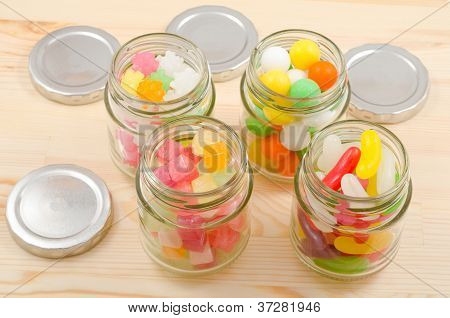 Sweets of jars arranged parallelogram