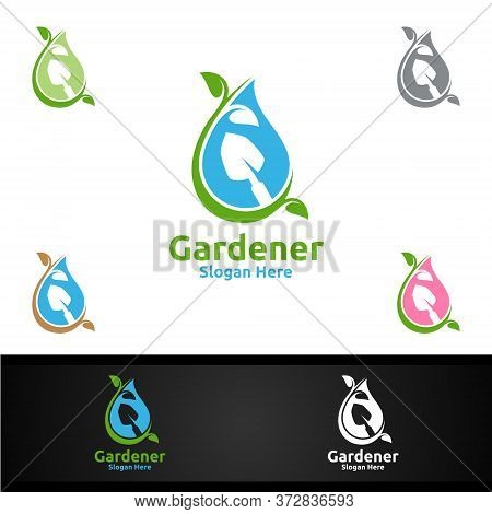 Water Gardener Logo With Green Garden Environment Or Botanical Agriculture Design Illustration