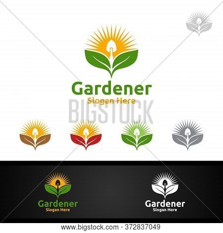 Rise Gardener Logo With Green Garden Environment Or Botanical Agriculture Design Illustration