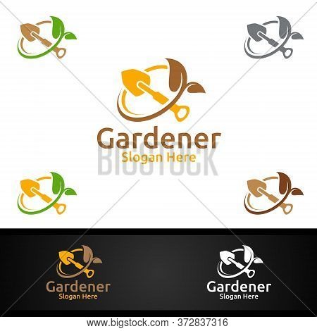 Scoop Gardener Logo With Green Garden Environment Or Botanical Agriculture Design Illustration