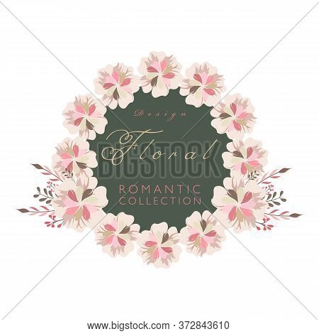 Floral Vector Round Frame With Pink Rose