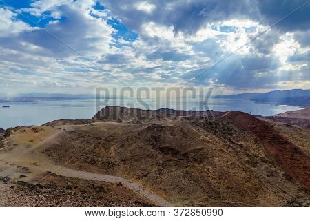 View Of Mount Tzfahot And The Gulf Of Aqaba. Eilat Mountains, Southern Israel And Egypt