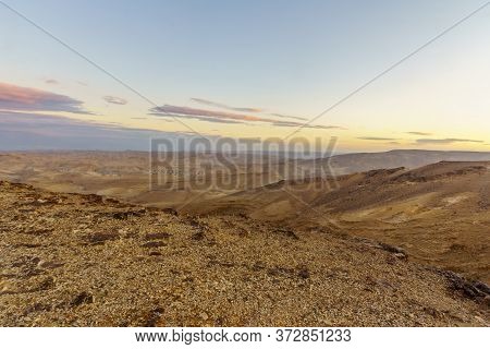 Sunset View Of The Judaean Desert And The Dead Sea, From Moab Viewpoint, Southern Israel