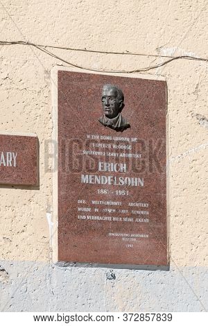 Olsztyn, Poland - May 31, 2020: Plaque Commemorating Erich Mendelsohn.