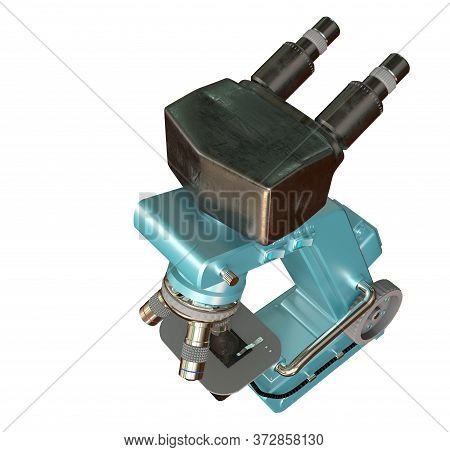 Blue Scientific Microscope With Fictive Design Isolated On White - Highly Detailed Photorealistic 3d