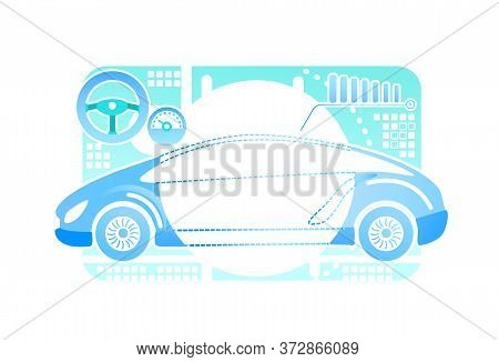 Car Driving Simulator 2d Vector Web Banner, Poster. Automobile Projection In Cyber Space Flat Object