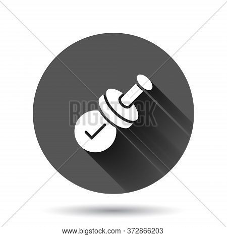 Approve Stamp Icon In Flat Style. Accept Check Mark Vector Illustration On Black Round Background Wi
