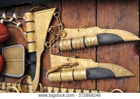 Medieval Knives In The Scabbard  Close Up